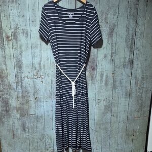 Just Love Black and White Striped Short-Sleeve Maxi Dress